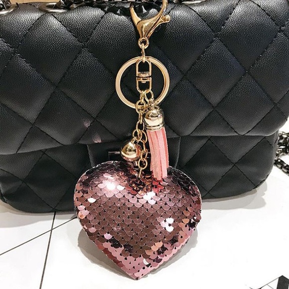 Keychain Heart Sequin with Tassle - Picture 2 of 3